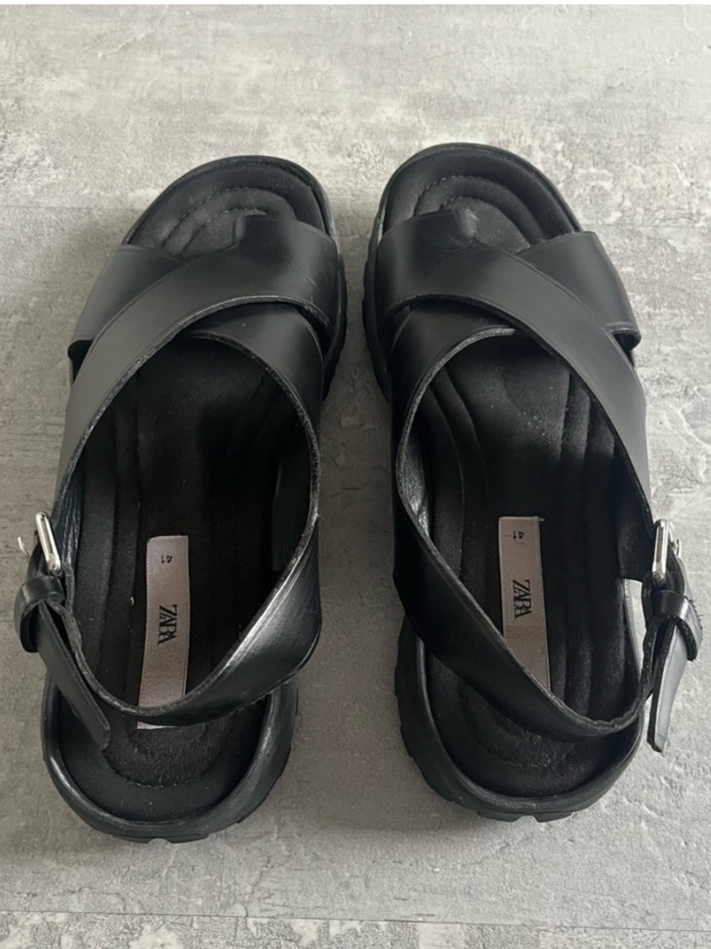 10. Zara Vibram soled leather sandals lug trek black urban city - Picture 9 of 12